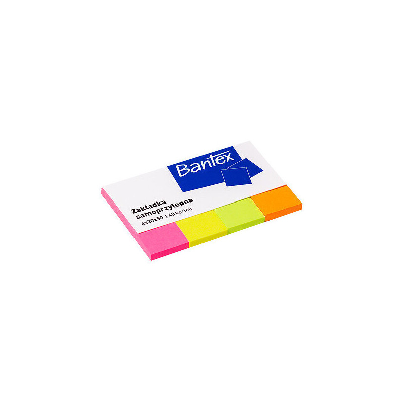 Zakładki indeksująca samoprzylepne 20x50mm Zestaw 4 kolory x 40 szt. neonowe 400086402 BANTEX