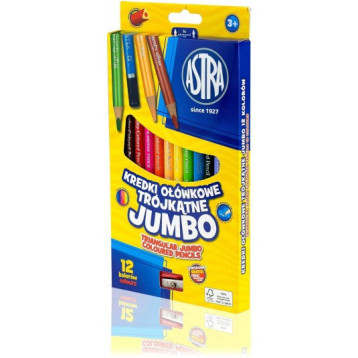 Kredki ołówkowe trójkątne JUMBO 12kolorów z temperówką 312110007 ASTRA Kredki ołówkowe trójkątne JUMBO 12kolorów z temperówką 312110007 ASTRA