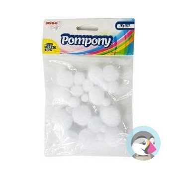 Pompony białe 24 szt. mix rozmiarów POM04 BREWIS