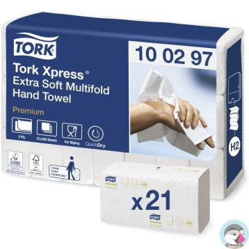 Ręcznik ZZ TORK 21,2x34cm (21x100) H2 biały 2w celuloza PREMIUM Extra SOFT 100297
