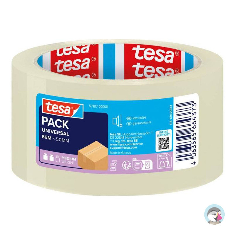 Taśma pakowa UNIVERSAL 66m x 50mm TRANSPARENTNA cicha 57187 TESA