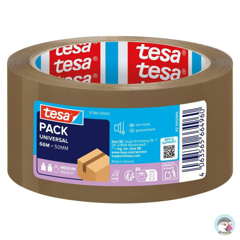 Taśma pakowa UNIVERSAL 66m x 50mm BRĄZOWA cicha 57188 TESA