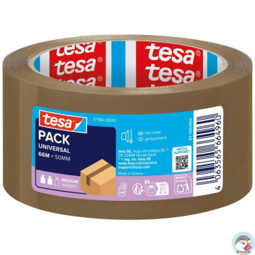 Taśma pakowa UNIVERSAL 66m x 50mm BRĄZOWA cicha 57188 TESA