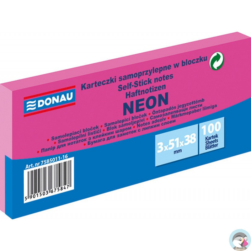 Bloczek samoprzylepny 38x51mm 100k neon różowy (3szt) 7585011-16 DONAU