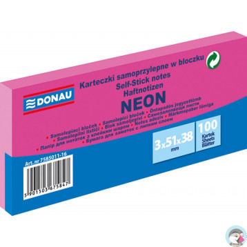 Bloczek samoprzylepny 38x51mm 100k neon różowy (3szt) 7585011-16 DONAU