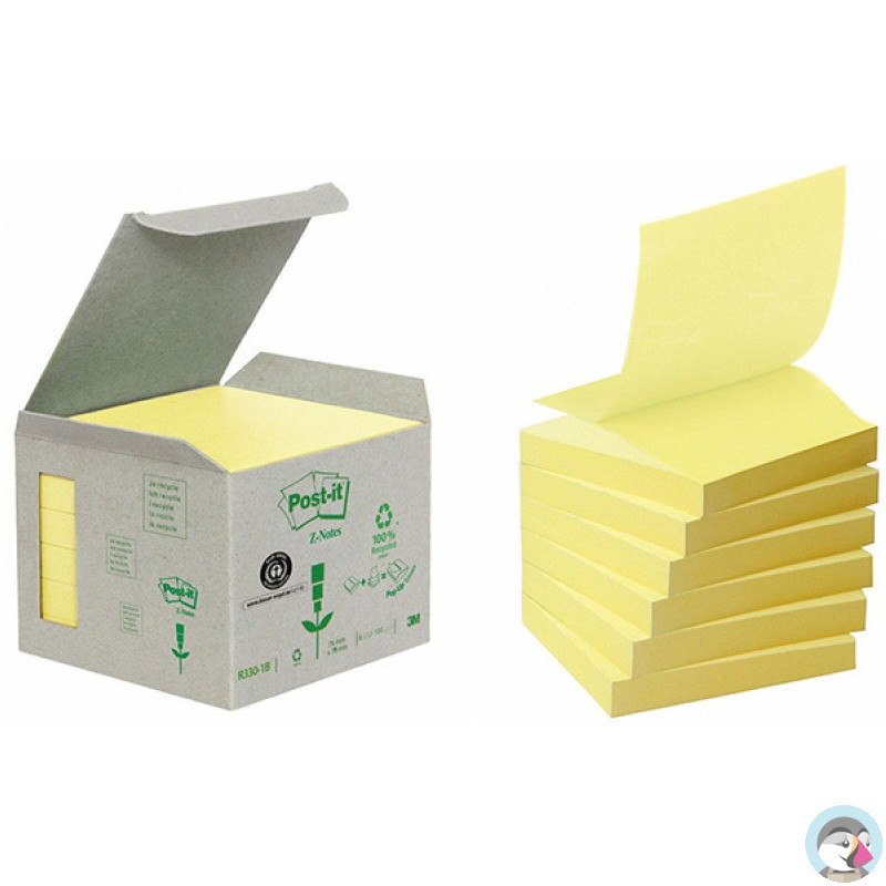 Bloczki ekologiczne samoprzylepne 76x76mm żółte R330-1B Z-Notes 6 bloczków po 100 kartek 009544113 3M
