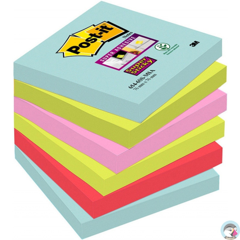 Bloczek samoprzylepny 76x76mm 90k mix kolorów (6szt) POST-IT MIAMI Super Sticky 70005291227 3M
