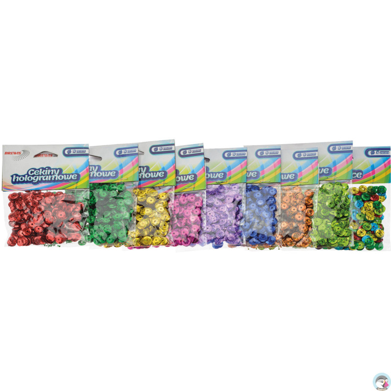 Cekiny hologramowe 8mm mix kolorów MH8, 10g BREWIS