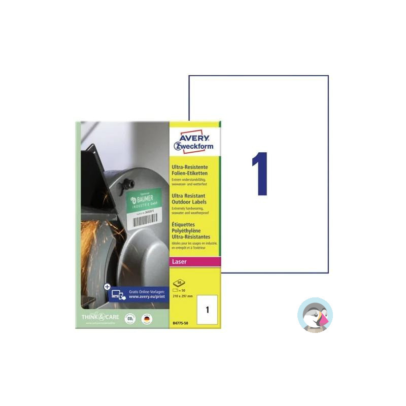 Etykiety A4 foliowe (50 arkuszy) 210x297mm ULTRA RESISTANT B4775-50 AVERY ZWECKFORM