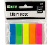 Zakładki indeksujące 45x12mm D.RECT 5x25 sztuk do organizacji dokumentów 009354