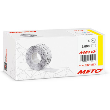 Etykiety cenowe w rolce do metkownicy jednorzędowej 22x12 mm, (6 sztuk) białe faliste, trwały klej, odporne na mróz METO M30014 Etykiety cenowe w rolce do metkownicy jednorzędowej 22x12 mm, (6 sztuk) białe faliste, trwały klej, odporne na mróz METO M30014