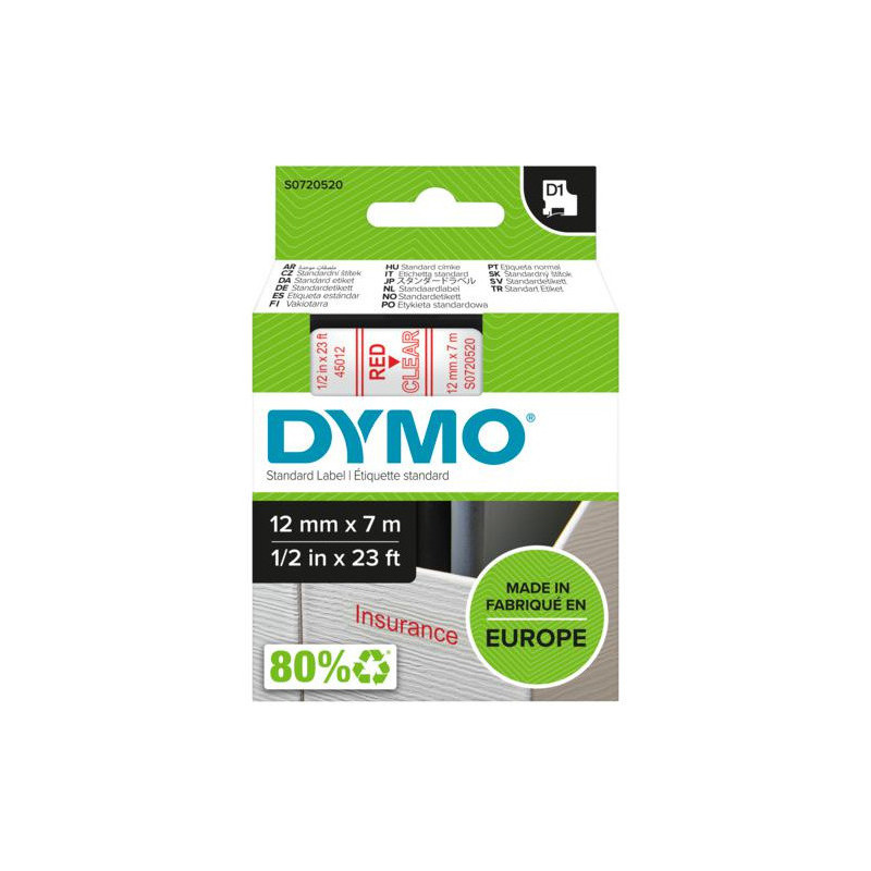Taśma czerwony nadruk na przezroczystym 12mm x 7m DYMO S0720520
