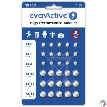 Bateria EVERACTIVE AG3/AG4/AG10/AG13 1,5V guzikowa blister mix (30szt)