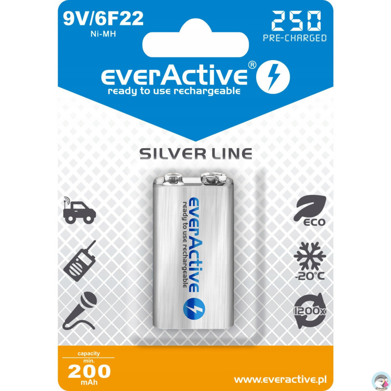 Akumulatorek EVERACTIVE Silver Line 9V/HR22/6F22 250mAh