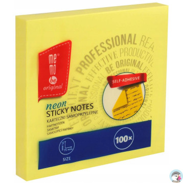 Bloczek samoprzylepny 75x75mm 100k żółty neonowy MB100-20-100 MEMOBE
