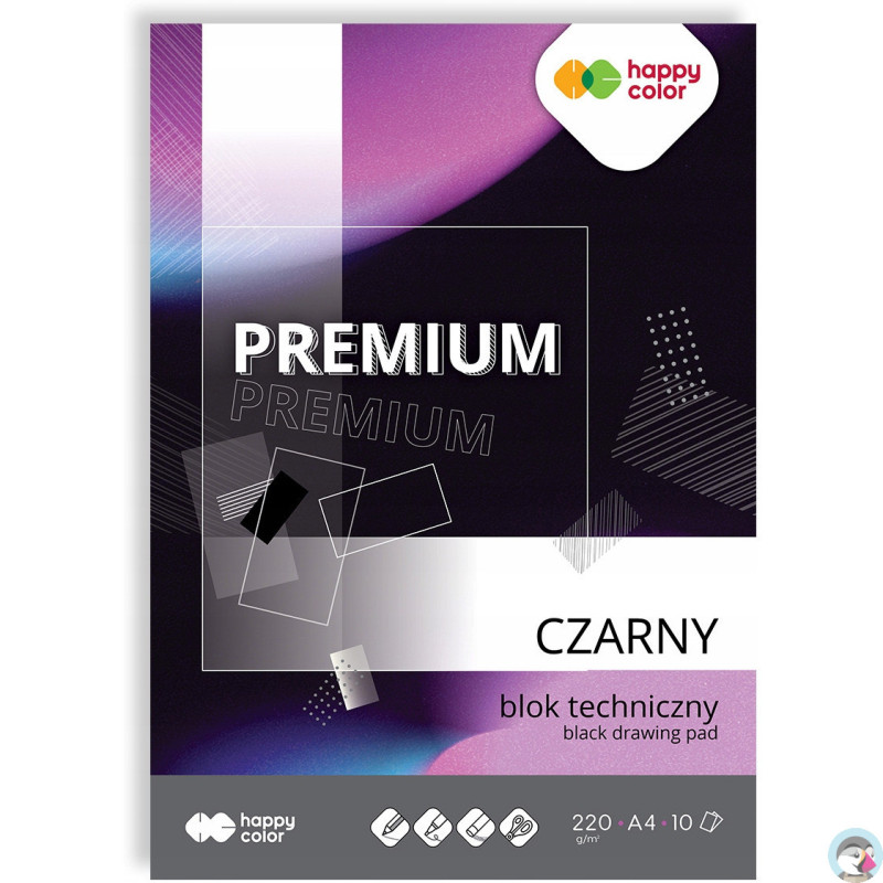Blok techniczny A4 10k 220g czarny PREMIUM HA 3722 2030-9 HAPPY COLOR