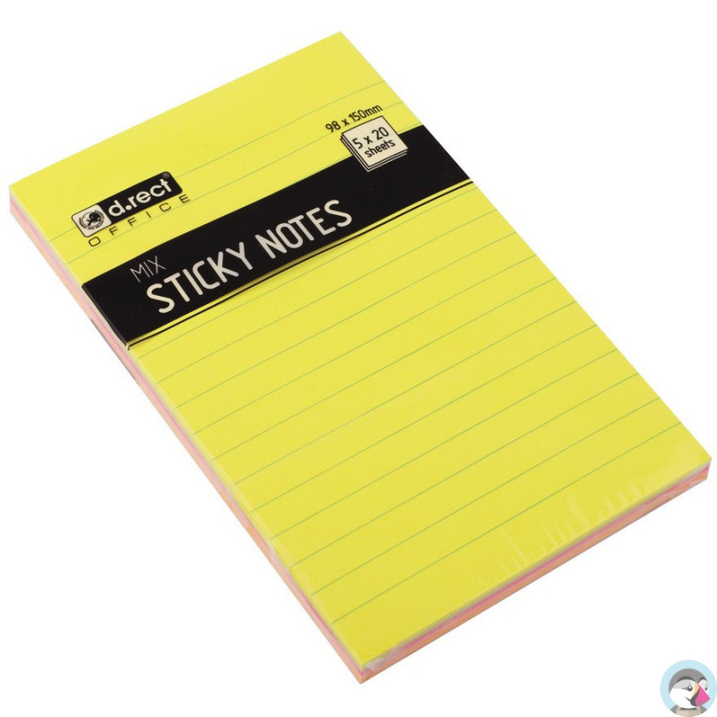 Bloczek samoprzylepny 98x105mm 100k linia neon 110520 D.RECT