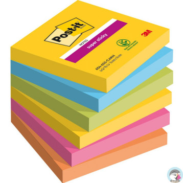 Bloczek samoprzylepny 76x76mm 90k mix kolorów (6szt) CARNIVAL POST-IT Super Sticky 3M