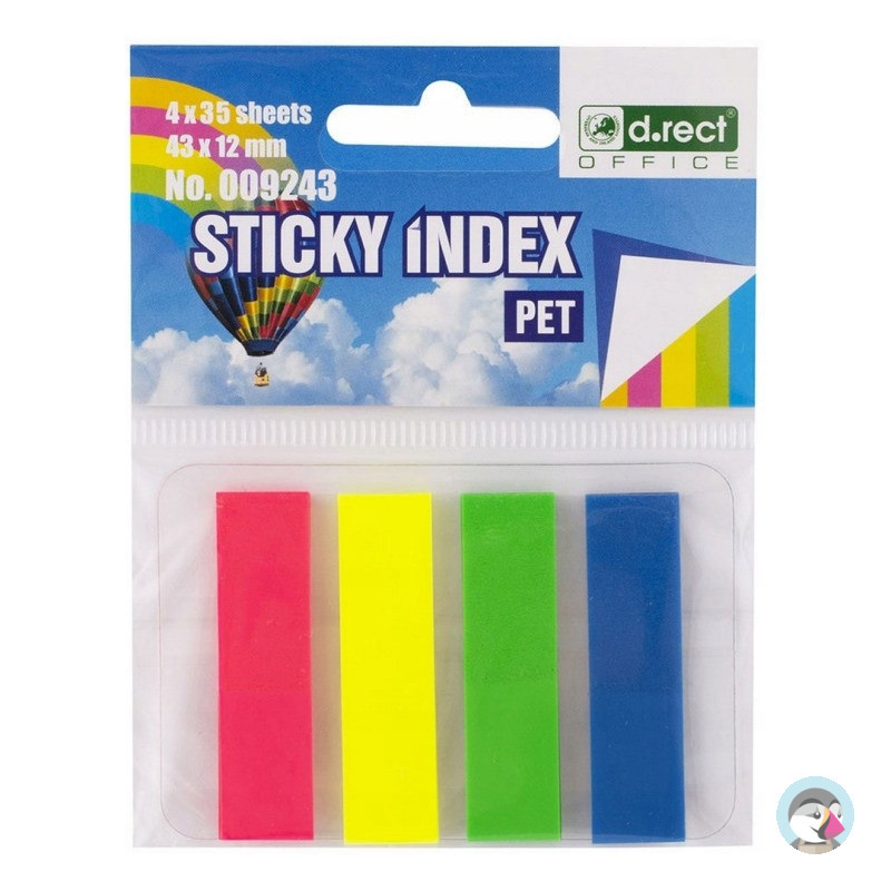 Zakładki indeksujące PET 43x12mm 35szt. 4 kolory neonowe ECO D.RECT 009243