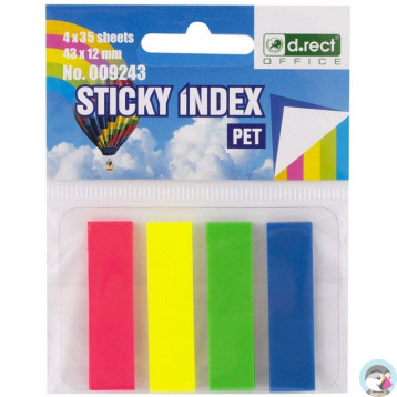 Zakładki indeksujące PET 43x12mm 35szt. 4 kolory neonowe ECO D.RECT 009243
