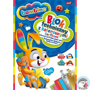 Blok techniczny szkolny A4 kolorowy + złota i srebrna kratka 10 kartek 170g BAMBINO