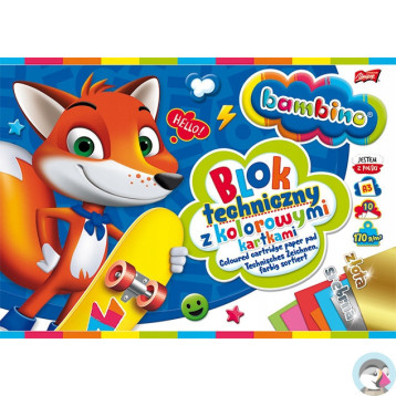 Blok techniczny szkolny A3 kolorowy + złota i srebrna kartka 10 kartek 170g BAMBINO