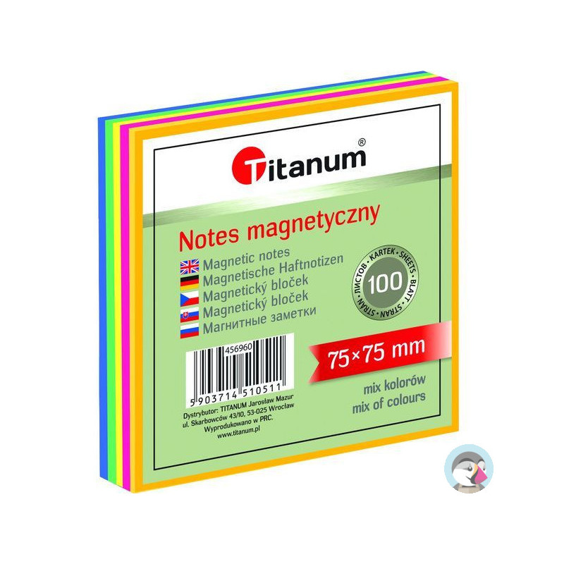 Bloczek magnetyczny - elektrostatyczny mix kol. neonowy 75x75mm 100k. 456960 TITANUM