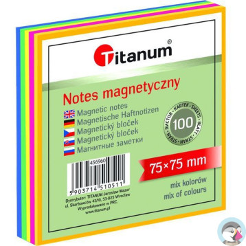Bloczek magnetyczny - elektrostatyczny mix kol. neonowy 75x75mm 100k. 456960 TITANUM
