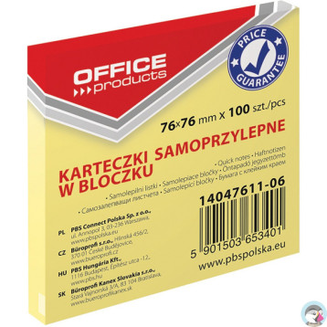 Bloczek samoprzylepny 76x76mm żółty OFFICE PRODUCTS 14047611-06
