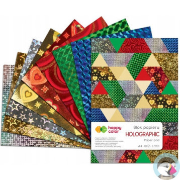 Blok HOLOGRAPHIC A5 10k 70g 5 kolorów 5 motywów HA 3807 1520-HO HAPPY COLOR