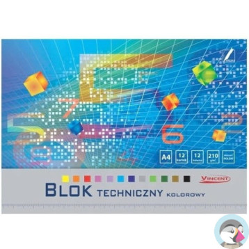 Blok techniczny kolorowy A4 12k 210g Vincent KRESKA