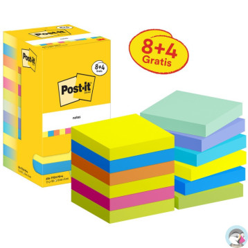 Bloczek samoprzylepny 76x76mm Energetic 8+4gratis 100kartek mix kolorów 3M