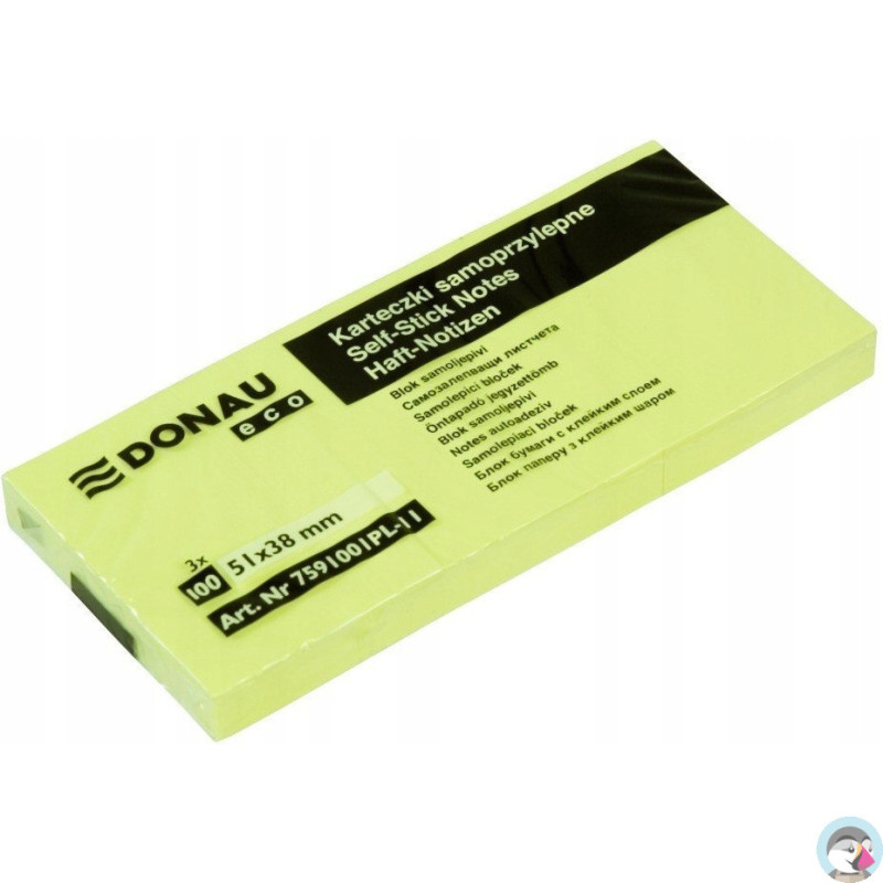 Bloczek samoprzylepny 51x38mm 100k żółty (3szt) DONAU ECO 7591001PL-11