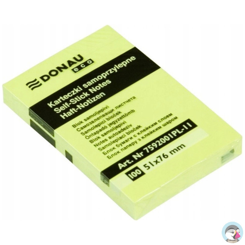 Bloczek samoprzylepny 51x76mm 100k żółty DONAU ECO 7592001PL-11