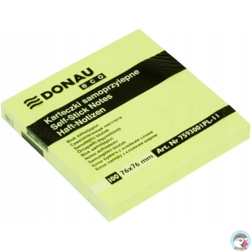Bloczek samoprzylepny żółty ekologiczny 76x76mm ECO 100 kartek 7593001PL-11 DONAU