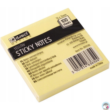 Bloczek samoprzylepny 76x76mm 100k żółty D.RECT (009598)