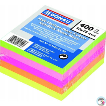 Bloczek samoprzylepny 76x76mm 400k neonowy 5 kolorów DONAU 7574001PL-99