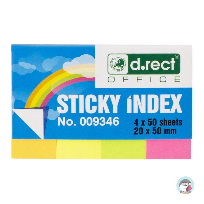Zakładki indeksujące papierowe D.RECT 20x50mm 4 kolory x50szt. 009346