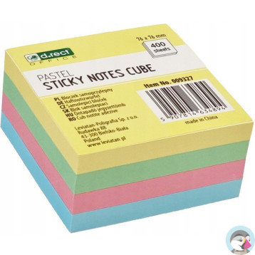 Bloczek samoprzylepny 75x75mm 400k pastelowy 009327 D.RECT