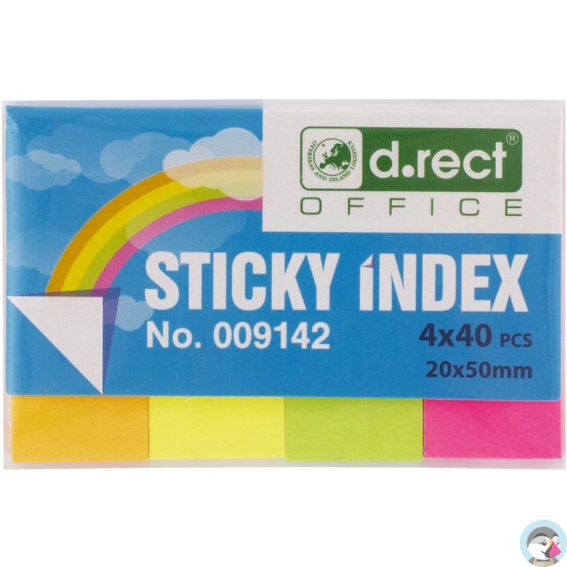 Zakładki indeksujące papierowe D.RECT 20x50mm 4x40szt. 009142