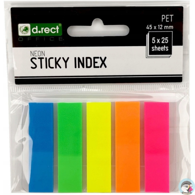 Zakładki indeksujące 45x12mm D.RECT 5x25 sztuk do organizacji dokumentów 009354