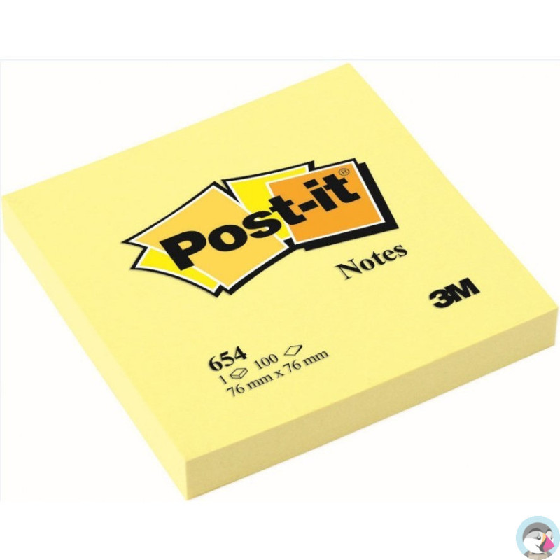 Bloczek samoprzylepny POST-IT 76x76mm kanarkowy żółty 654 (100kart.) 3M