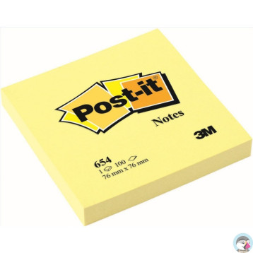 Bloczek samoprzylepny POST-IT 76x76mm kanarkowy żółty 654 (100kart.) 3M
