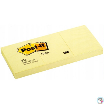 Bloczek samoprzylepny POST-IT 38x51mm 100kartek żółty (3szt) kartonik 4064035092 3M