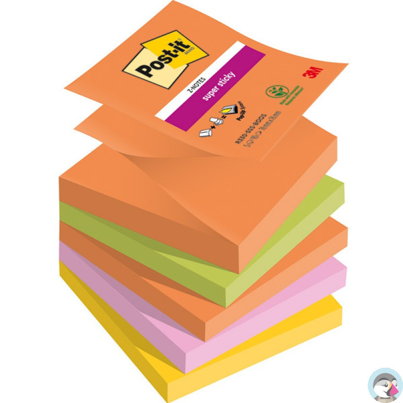 Bloczek samoprzylepny 76x76mm 90k mix kolorów (5szt) SUPER STICKY Z-NOTES BOOST POST-IT
