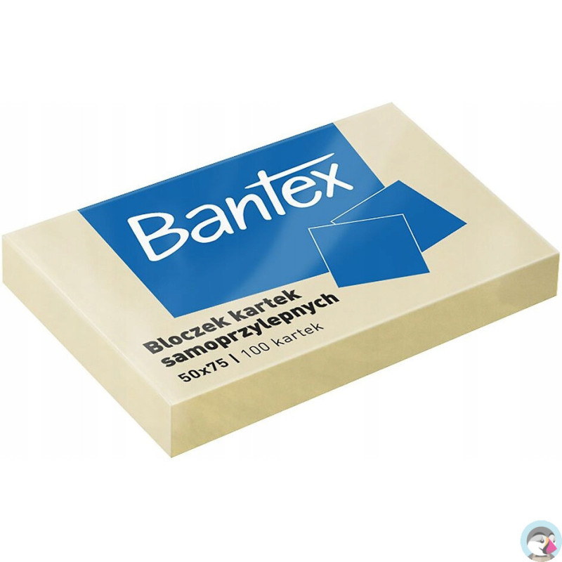 Karteczki samoprzylepne bloczek 50x75mm 100 kartek żółty 400086385 BANTEX
