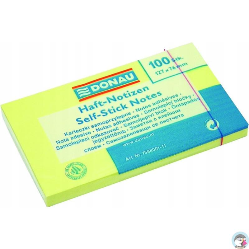 Bloczek samoprzylepny 127x76mm 100k żółty DONAU (7588001-11)