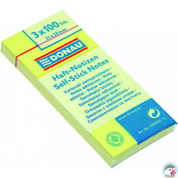 Bloczek samoprzylepny 51x38mm 100k żółty (3szt) DONAU 7585001-11