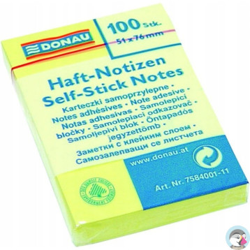 Bloczek samoprzylepny 51x76mm 100k żółty DONAU 7584001-11