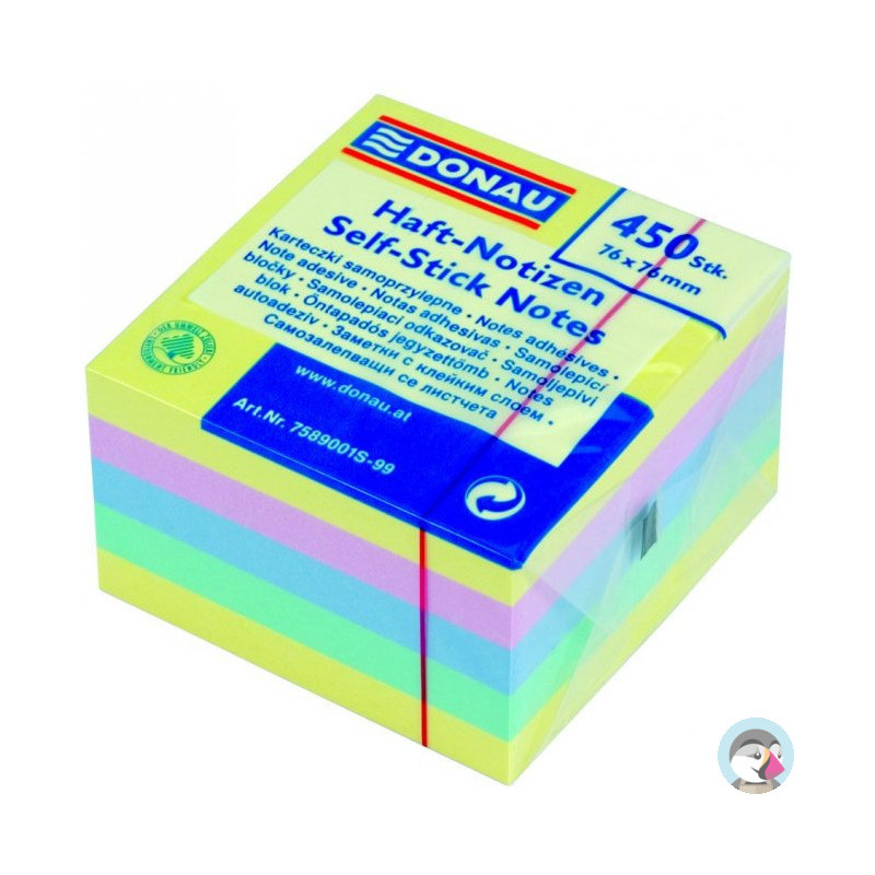 Bloczek samoprzylepny 76x76mm 450k mix 4 kolorów pastelowych DONAU 7589001